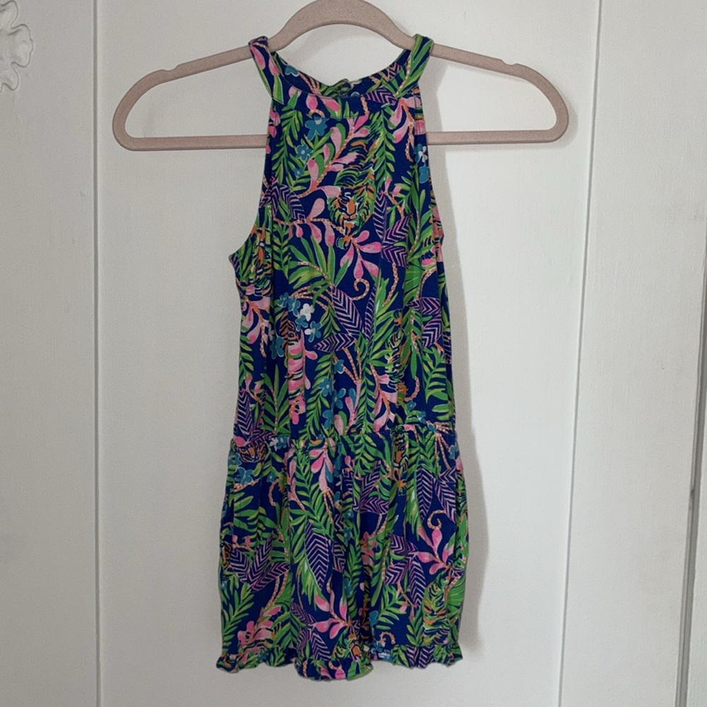 Lilly Pulitzer Kids Romper - Blue and Green Tropical Print
